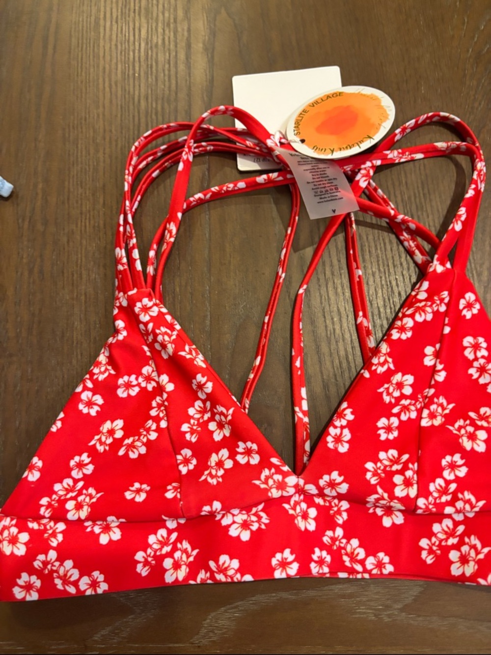 2/$30 Kulani Kinis Red Floral Triangle Bikini Top XS